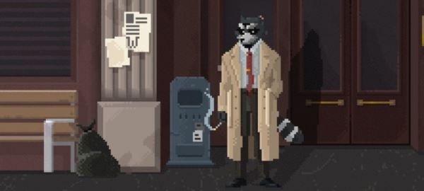 Бомж-заяц и пиксельный енот-детектив в геймплее Backbone